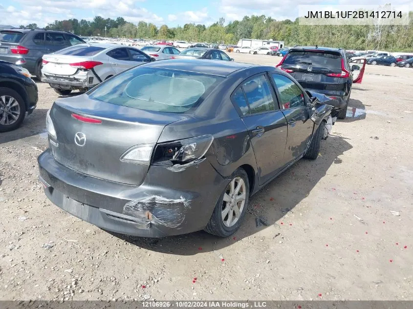 2011 Mazda Mazda3 VIN: JM1BL1UF2B1412714 Lot: 12106926