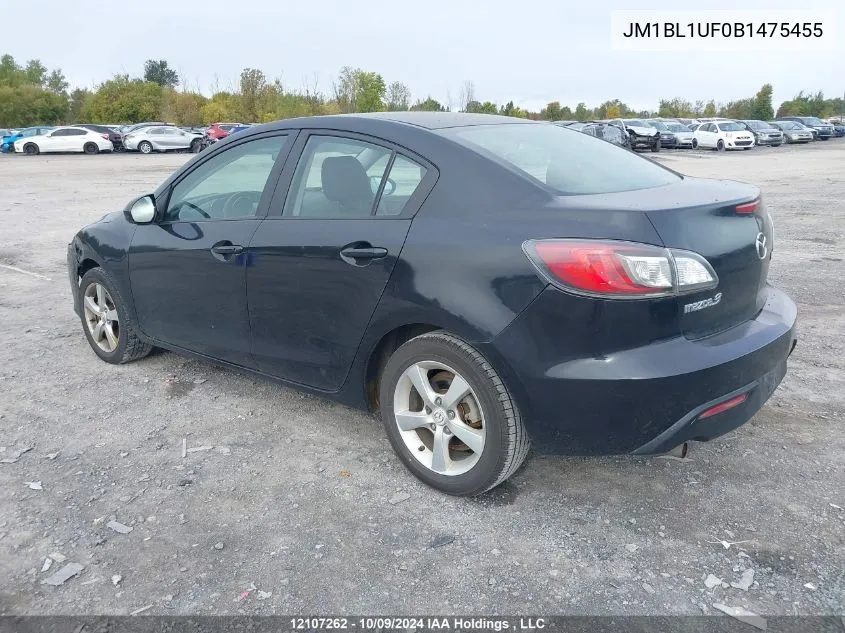 2011 Mazda Mazda3 VIN: JM1BL1UF0B1475455 Lot: 12107262