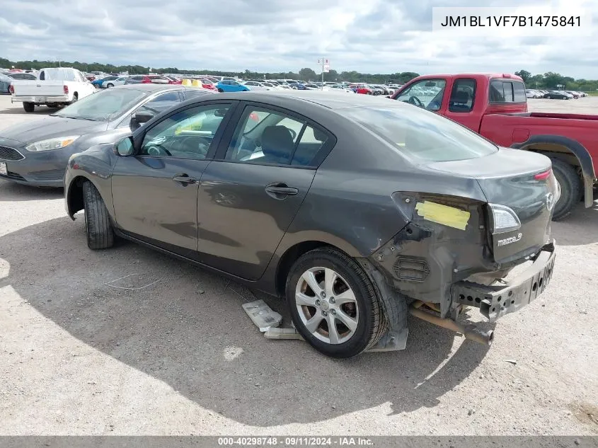 2011 Mazda Mazda3 I VIN: JM1BL1VF7B1475841 Lot: 40298748