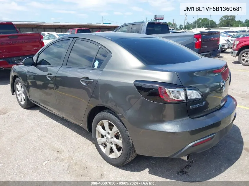 2011 Mazda Mazda3 I Touring VIN: JM1BL1VF6B1360681 Lot: 40307050