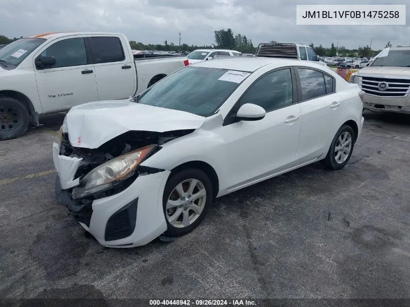 2011 Mazda Mazda3 I Touring VIN: JM1BL1VF0B1475258 Lot: 40448942