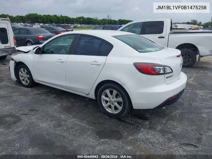 2011 Mazda Mazda3 I Touring VIN: JM1BL1VF0B1475258 Lot: 40448942