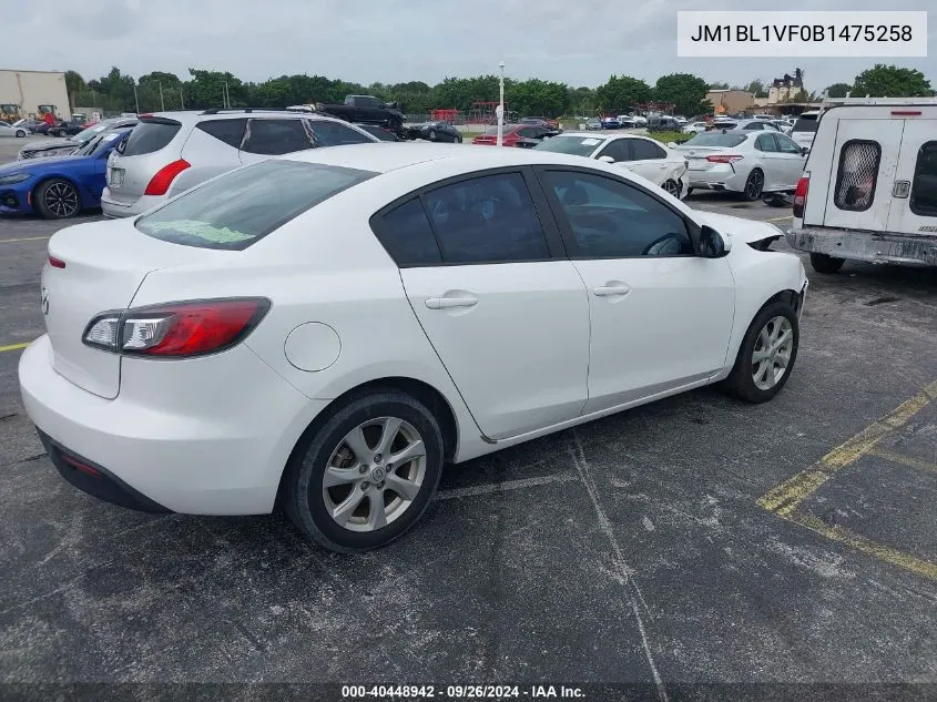 2011 Mazda Mazda3 I Touring VIN: JM1BL1VF0B1475258 Lot: 40448942