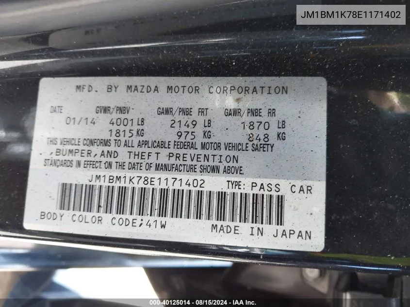 JM1BM1K78E1171402 2014 Mazda Mazda3 I Sport