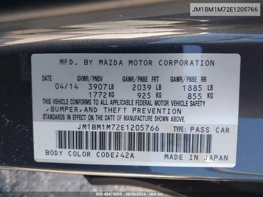 JM1BM1M72E1205766 2014 Mazda Mazda3 I Grand Touring