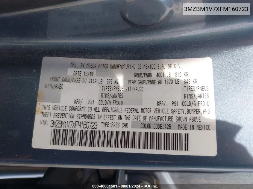 3MZBM1V7XFM160723 2015 Mazda Mazda3 I Touring