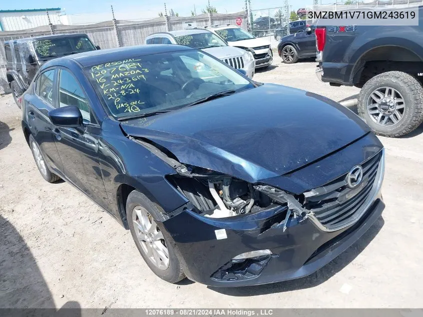 2016 Mazda Mazda3 VIN: 3MZBM1V71GM243619 Lot: 12076189