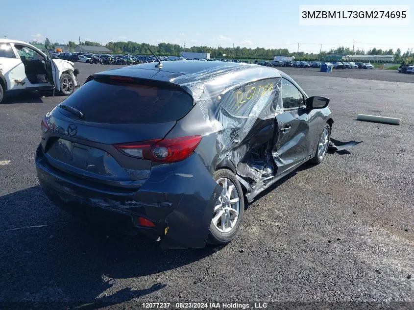 2016 Mazda 3 Touring VIN: 3MZBM1L73GM274695 Lot: 12077237