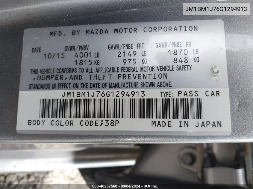 JM1BM1J76G1294913 2016 Mazda Mazda3 I Sport