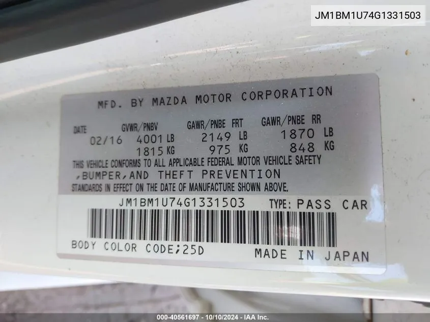 JM1BM1U74G1331503 2016 Mazda Mazda3 I Sport