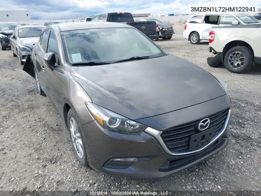 2017 Mazda Mazda3 VIN: 3MZBN1L72HM122941 Lot: 12115514