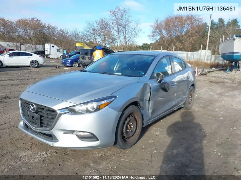 2017 Mazda Mazda3 VIN: JM1BN1U75H1136461 Lot: 12151582