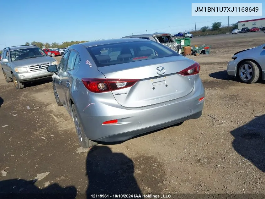 2018 Mazda Mazda3 VIN: JM1BN1U7XJ1168649 Lot: 12119981