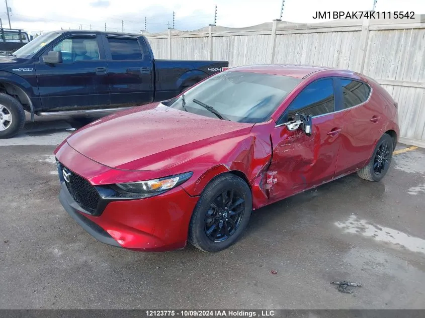 2019 Mazda Mazda3 VIN: JM1BPAK74K1115542 Lot: 12123775