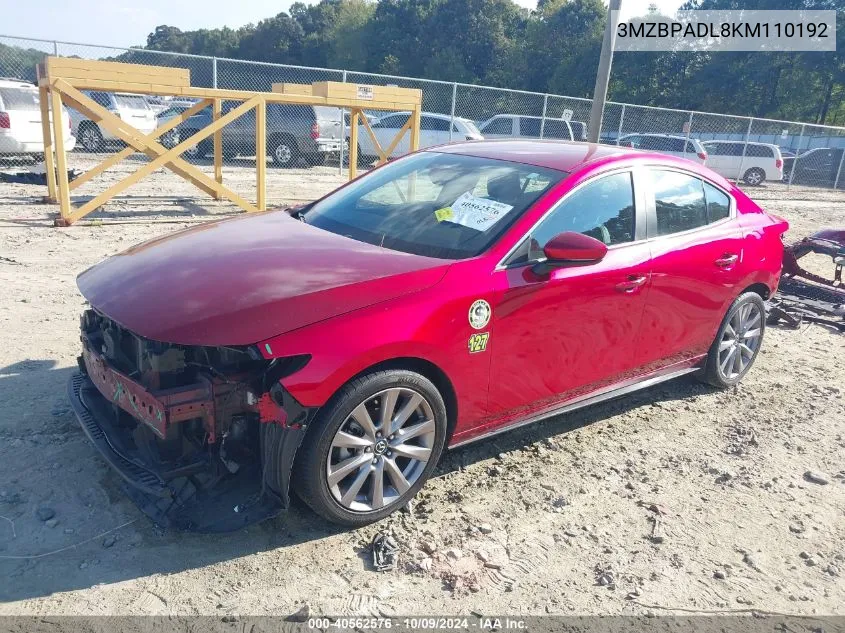 2019 Mazda Mazda3 Preferred Package VIN: 3MZBPADL8KM110192 Lot: 40562576