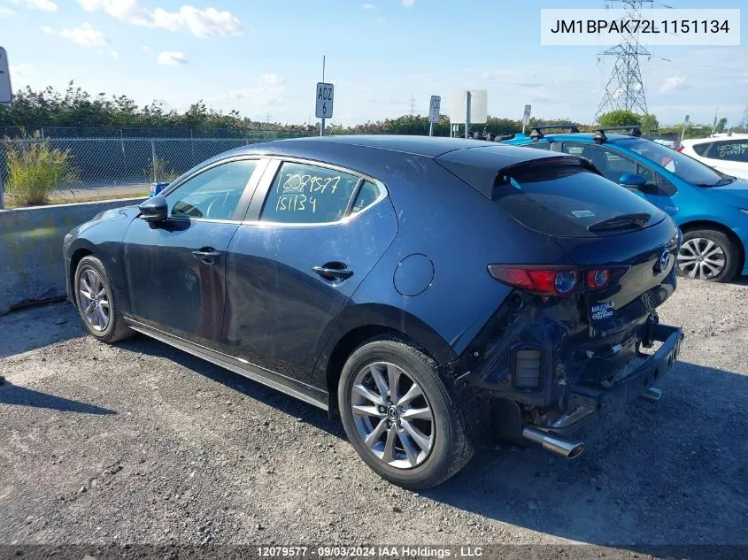 2020 Mazda 3 Gx VIN: JM1BPAK72L1151134 Lot: 12079577