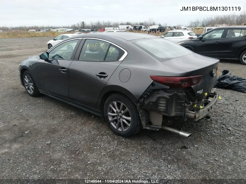 2021 Mazda 3 Preferred VIN: JM1BPBCL8M1301119 Lot: 12148544