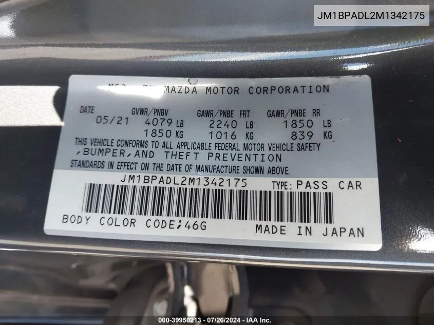 JM1BPADL2M1342175 2021 Mazda Mazda3 Premium