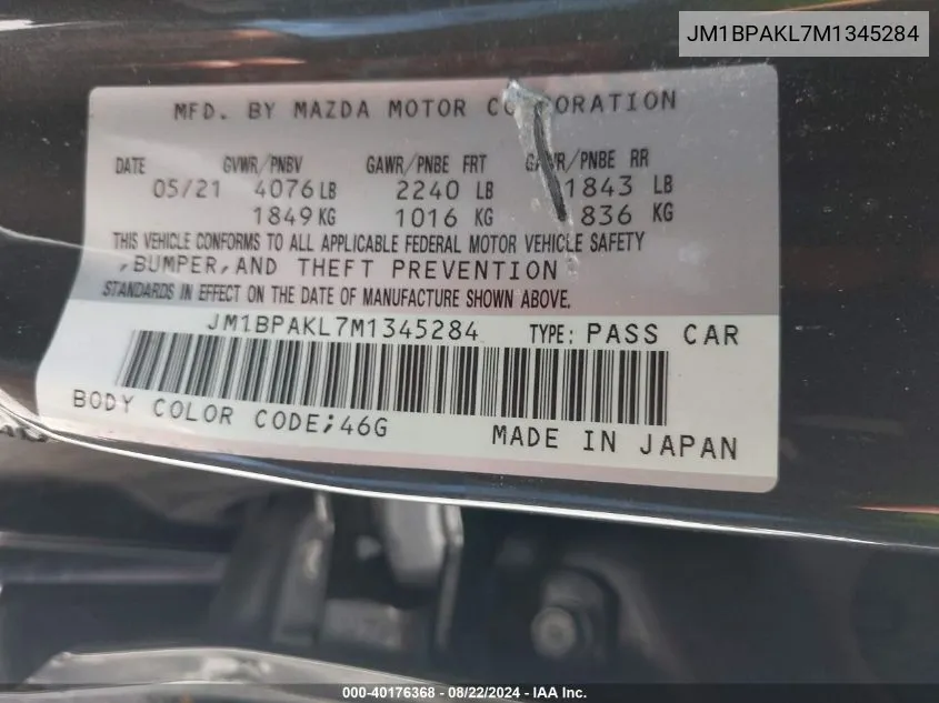 JM1BPAKL7M1345284 2021 Mazda Mazda3 Select