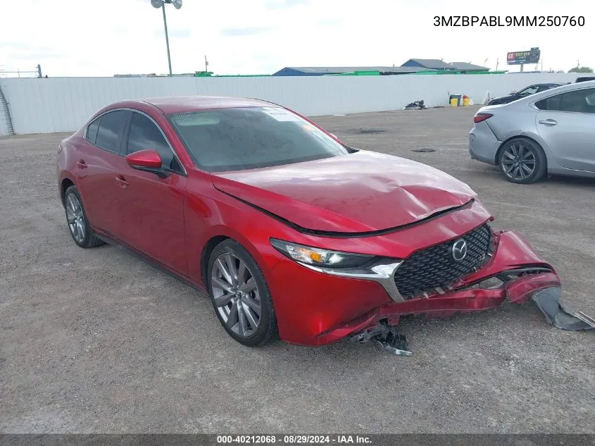 2021 Mazda Mazda3 Select VIN: 3MZBPABL9MM250760 Lot: 40212068