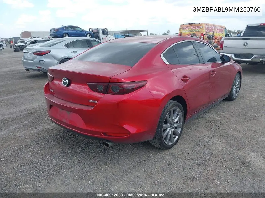 2021 Mazda Mazda3 Select VIN: 3MZBPABL9MM250760 Lot: 40212068