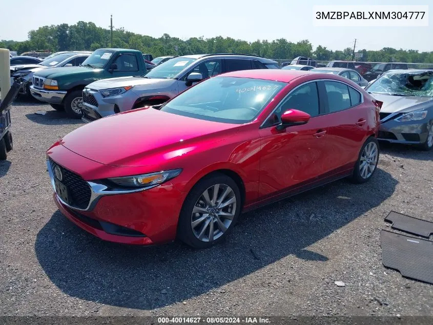 2022 Mazda Mazda3 Select VIN: 3MZBPABLXNM304777 Lot: 40014627