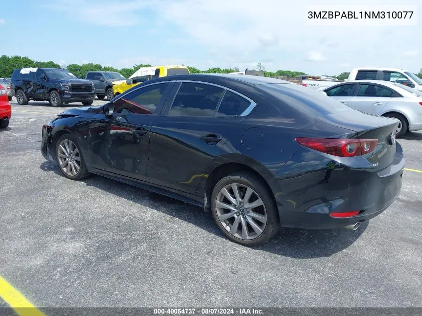 2022 Mazda Mazda3 Select VIN: 3MZBPABL1NM310077 Lot: 40054737