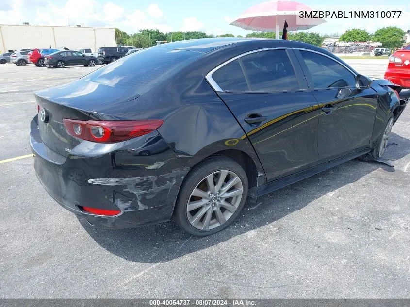 2022 Mazda Mazda3 Select VIN: 3MZBPABL1NM310077 Lot: 40054737