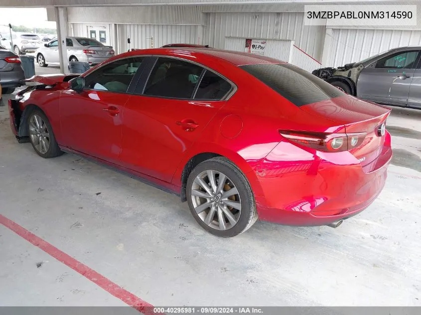 2022 Mazda Mazda3 Select VIN: 3MZBPABL0NM314590 Lot: 40295981