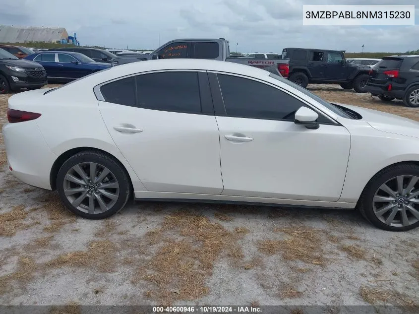 2022 Mazda Mazda3 Select VIN: 3MZBPABL8NM315230 Lot: 40600946