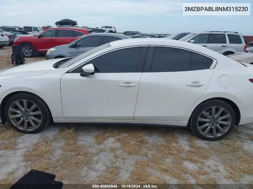 2022 Mazda Mazda3 Select VIN: 3MZBPABL8NM315230 Lot: 40600946