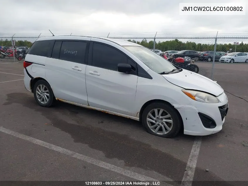 2012 Mazda Mazda5 VIN: JM1CW2CL6C0100802 Lot: 12108603