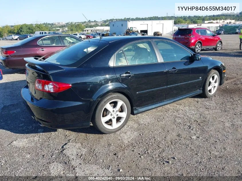 2005 Mazda Mazda6 S Sport VIN: 1YVHP84D655M34017 Lot: 40242040