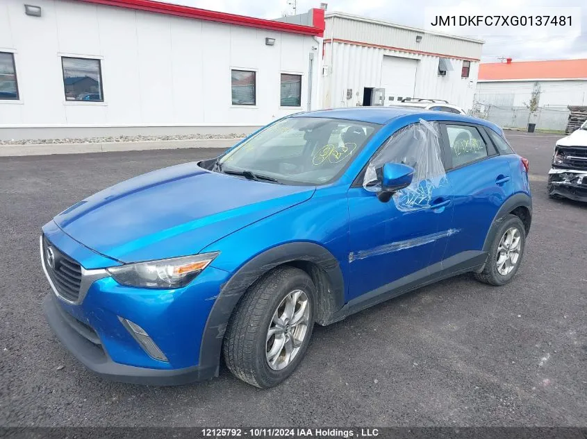 2016 Mazda Cx-3 VIN: JM1DKFC7XG0137481 Lot: 12125792