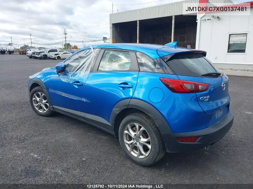 2016 Mazda Cx-3 VIN: JM1DKFC7XG0137481 Lot: 12125792