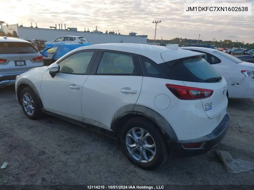 2022 Mazda Cx-3 VIN: JM1DKFC7XN1602638 Lot: 12114210