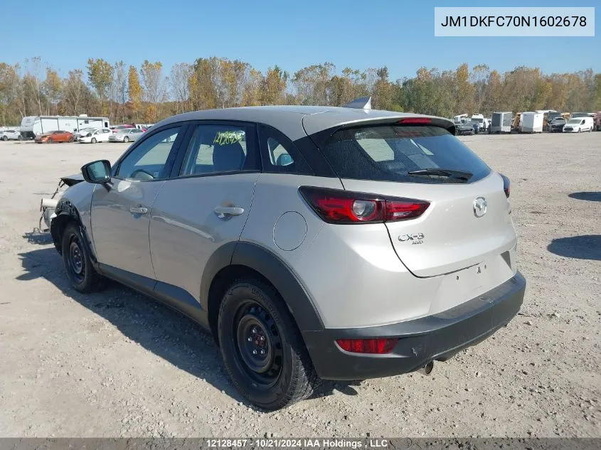 2022 Mazda Cx-3 VIN: JM1DKFC70N1602678 Lot: 12128457