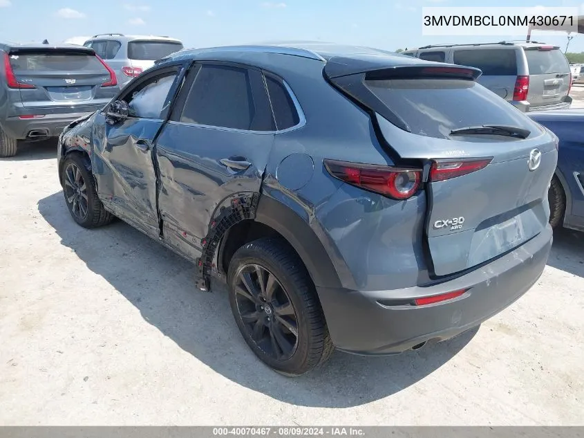 2022 Mazda Cx-30 Carbon Edition VIN: 3MVDMBCL0NM430671 Lot: 40070467