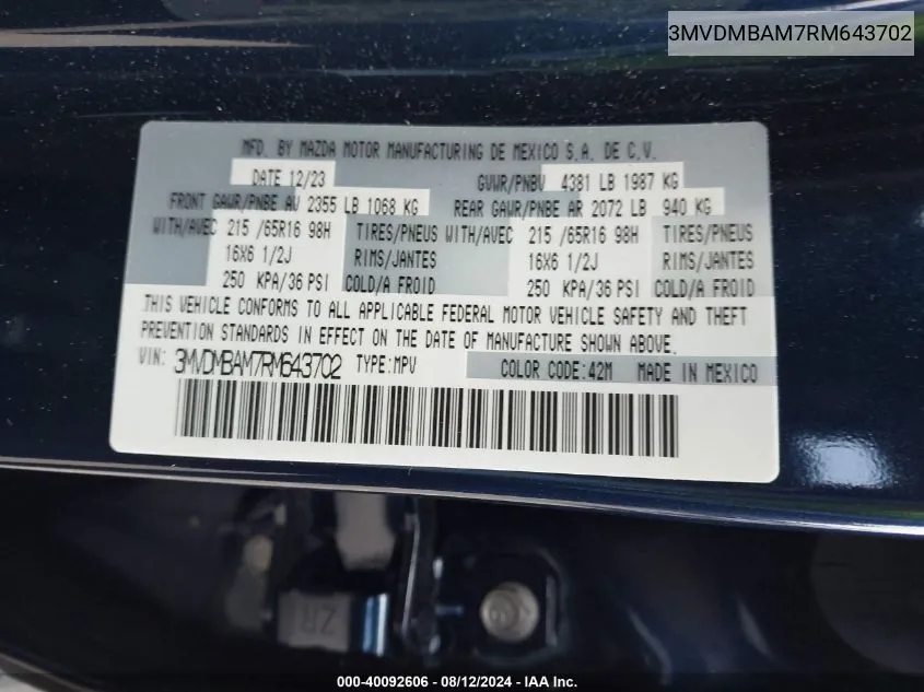 3MVDMBAM7RM643702 2024 Mazda Cx-30 2.5 S