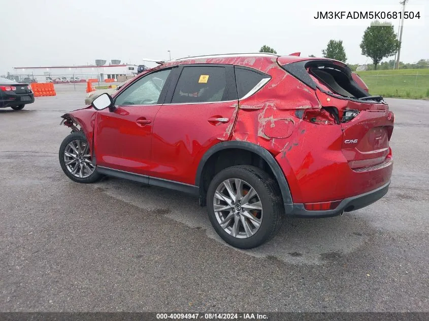 2019 Mazda Cx-5 Grand Touring VIN: JM3KFADM5K0681504 Lot: 40094947