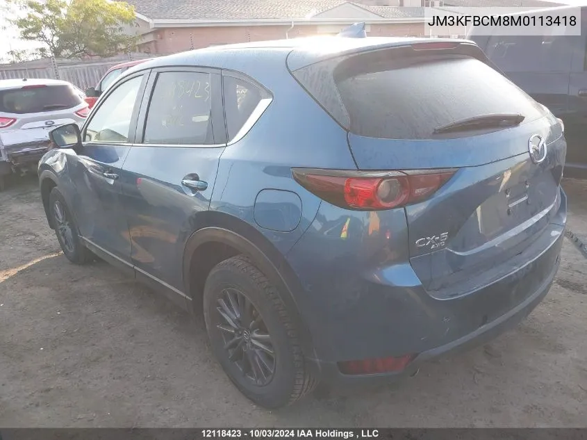 2021 Mazda Cx-5 Touring VIN: JM3KFBCM8M0113418 Lot: 12118423