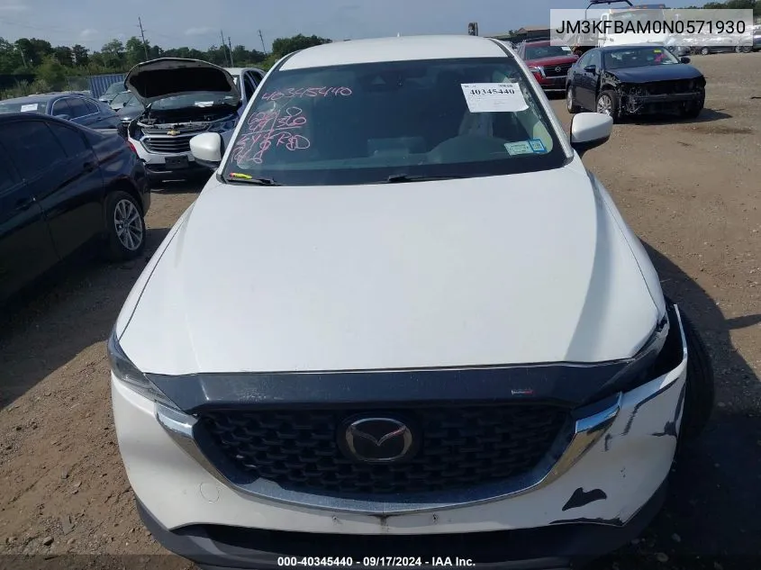 2022 Mazda Cx-5 2.5 S VIN: JM3KFBAM0N0571930 Lot: 40345440