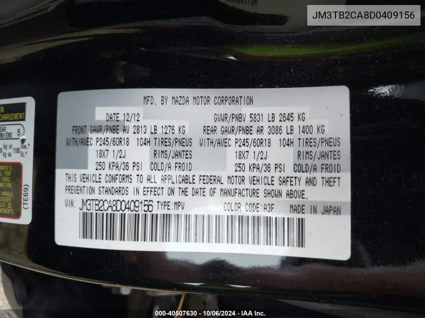 JM3TB2CA8D0409156 2013 Mazda Cx-9 Touring