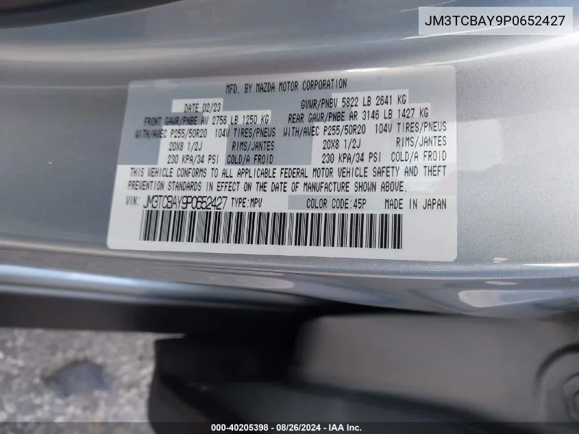 JM3TCBAY9P0652427 2023 Mazda Cx-9 Touring Plus