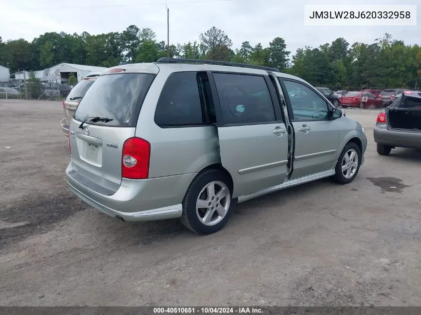 2002 Mazda Mpv Es/Lx VIN: JM3LW28J620332958 Lot: 40510651