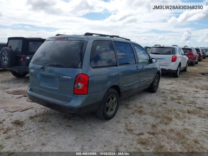 2003 Mazda Mpv Wagon VIN: JM3LW28A830368250 Lot: 40510000