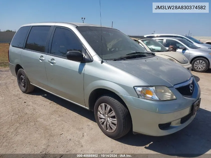 2003 Mazda Mpv Es/Lx/Lx-Sv VIN: JM3LW28A830374582 Lot: 40585952