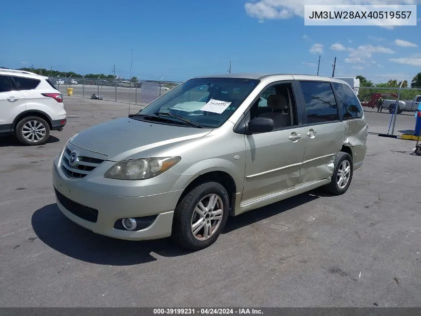 2004 Mazda Mpv Lx VIN: JM3LW28AX40519557 Lot: 39199231