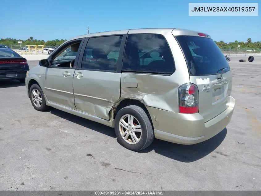 2004 Mazda Mpv Lx VIN: JM3LW28AX40519557 Lot: 39199231