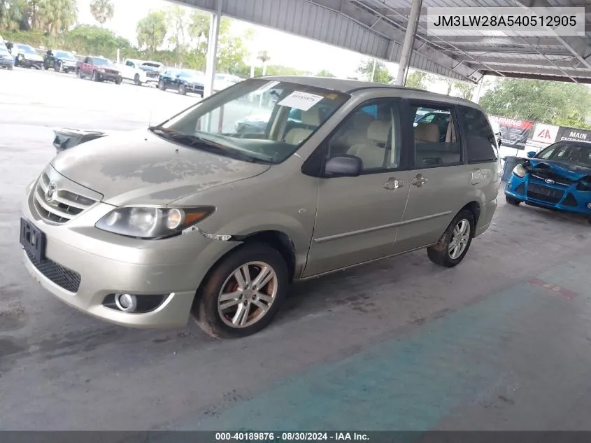 2004 Mazda Mpv Lx VIN: JM3LW28A540512905 Lot: 40189876